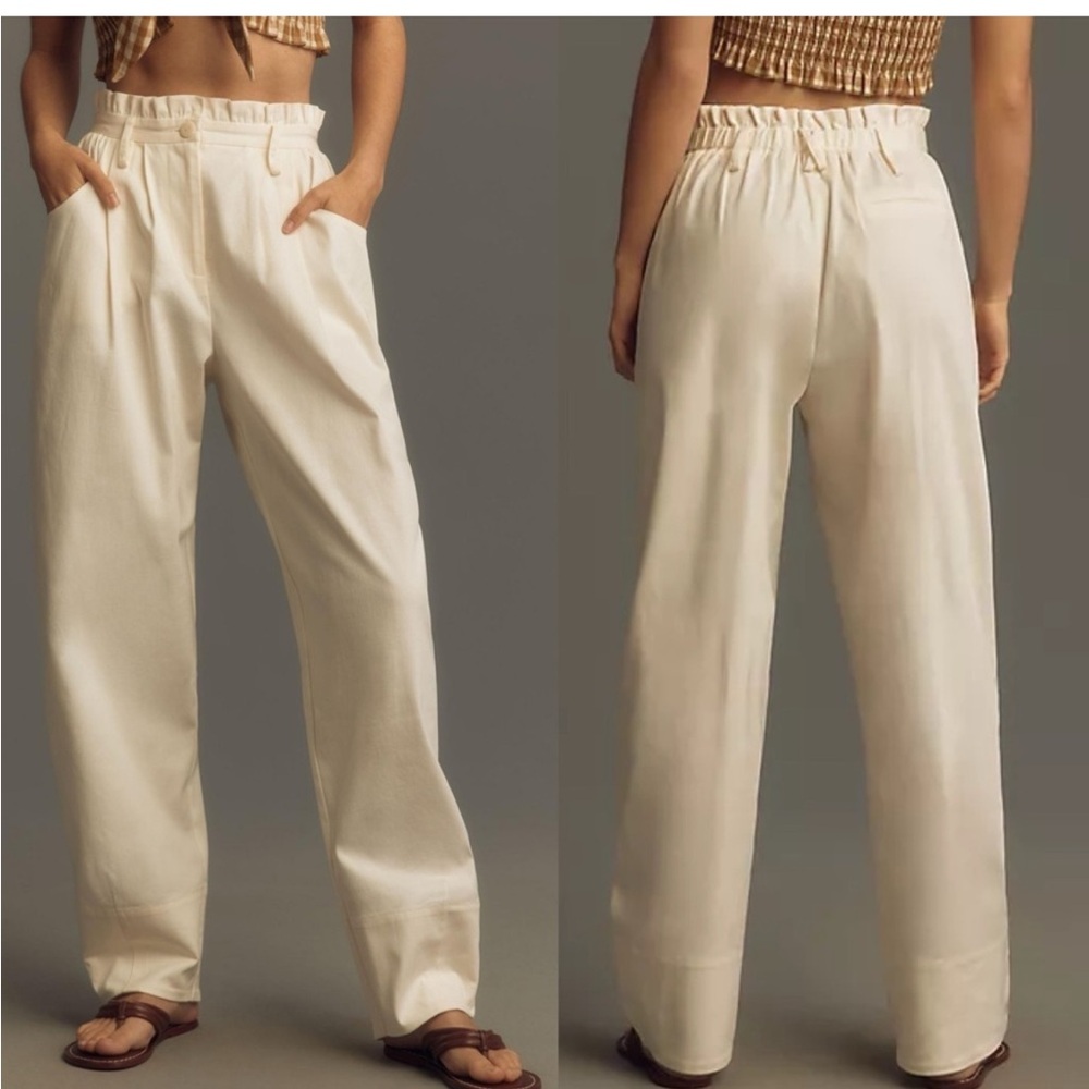 Anthropologie Cream Straight-Leg High-Waist Pants